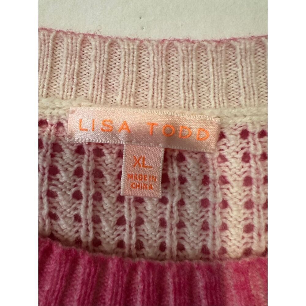 Lisa Todd Sweater XL Pink Ombre Lightweight Knit Merino Wool Blend Open Knit - Picture 6 of 8